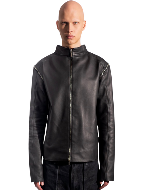 FITTED LEATHER JACKET - BLACK